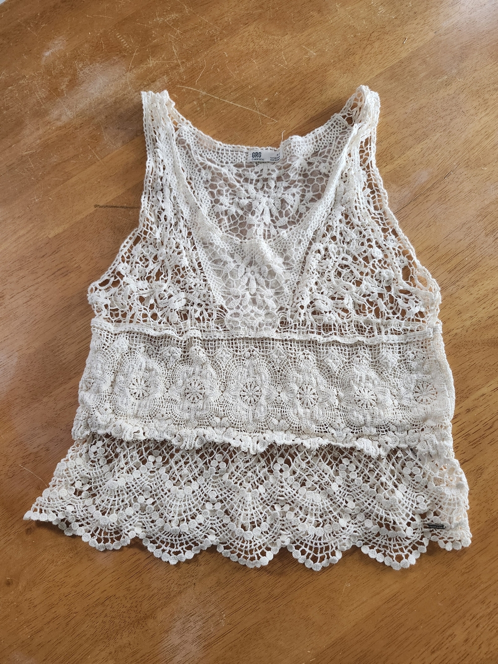 Crochet GRG Montreal Lace Tank Top Scoop Neck, Boho Festival, Small
